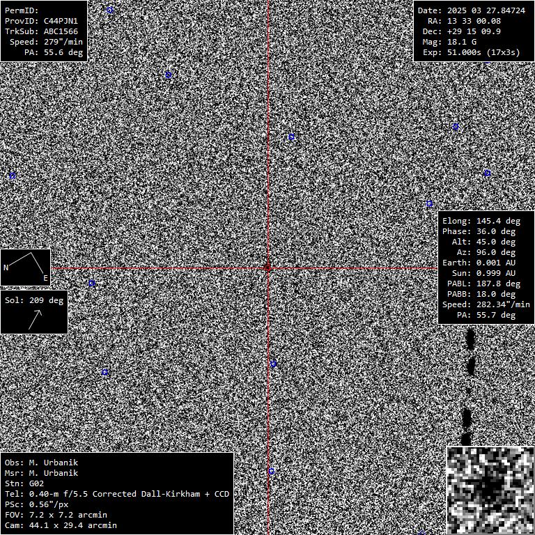 2025 FV12. Autor: M.Urbaník, Krajská hvezdáreň v Žiline Asteroid 2025 FV12. Autor: M.Urbaník, Krajská hvezdáreň v Žiline